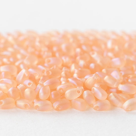 3x5.5mm Glass Magatama Teardrops - Matte Peach AB - 20 grams