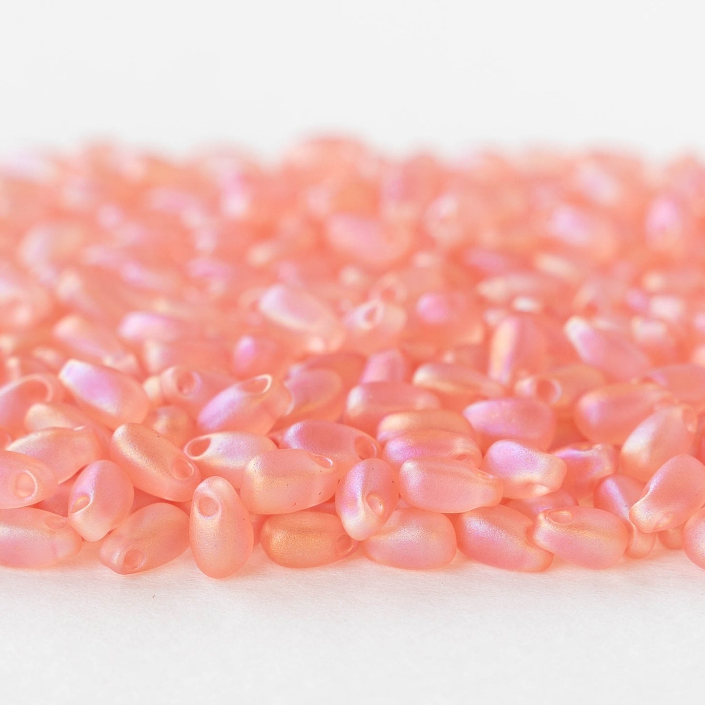 3x5.5mm Glass Magatama Teardrops - Matte Pink Peach AB - 20 grams