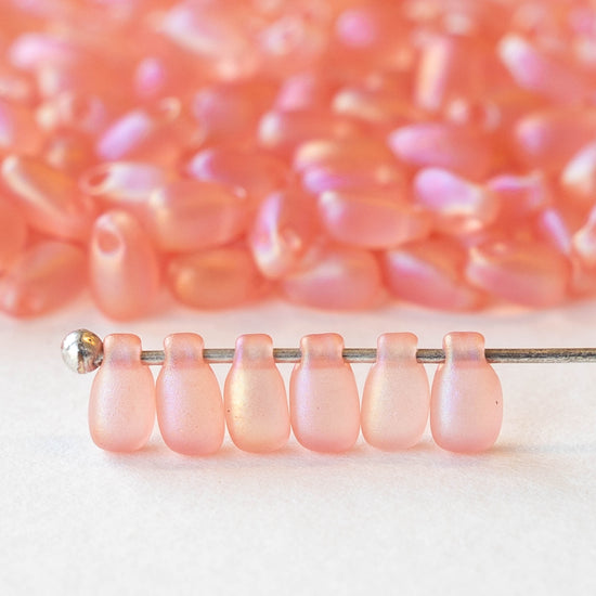 3x5.5mm Glass Magatama Teardrops - Matte Pink Peach AB - 20 grams