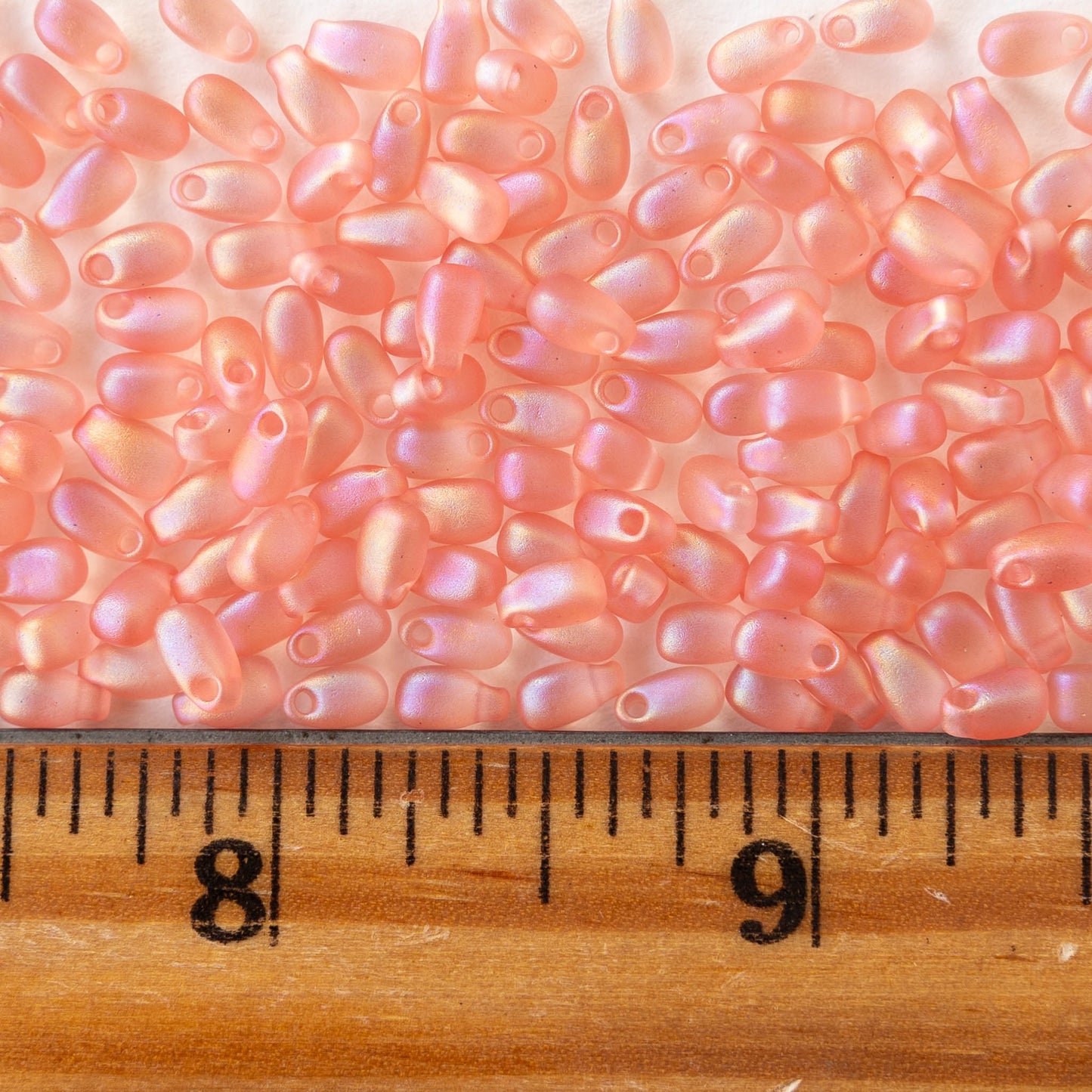 3x5.5mm Glass Magatama Teardrops - Matte Pink Peach AB - 20 grams