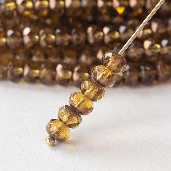 3x5mm Rondelles - Amber with Gold - 30