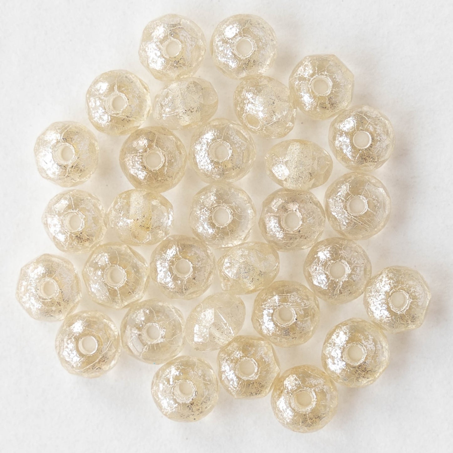 3x5mm Faceted Glass Rondelle Beads - Transparent Champagne with Silver Dust - 30 Beads