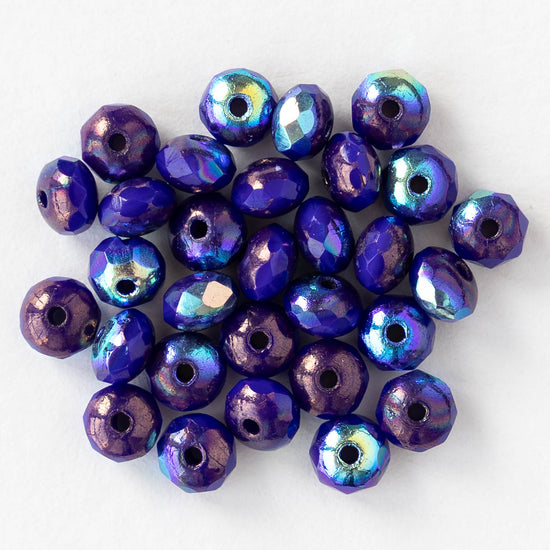 3x5mm Faceted Glass Rondelle Beads - Cobalt Blue AB - 30 Beads