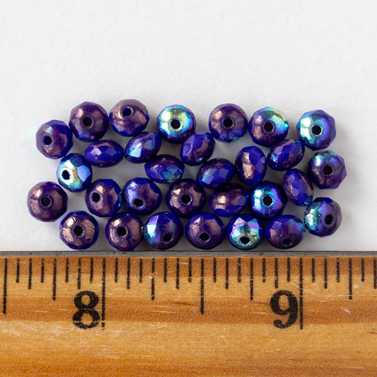 3x5mm Faceted Glass Rondelle Beads - Cobalt Blue AB - 30 Beads