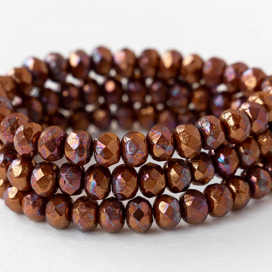 3x5mm Faceted Glass Rondelle Beads - Copper AB - 30 Beads