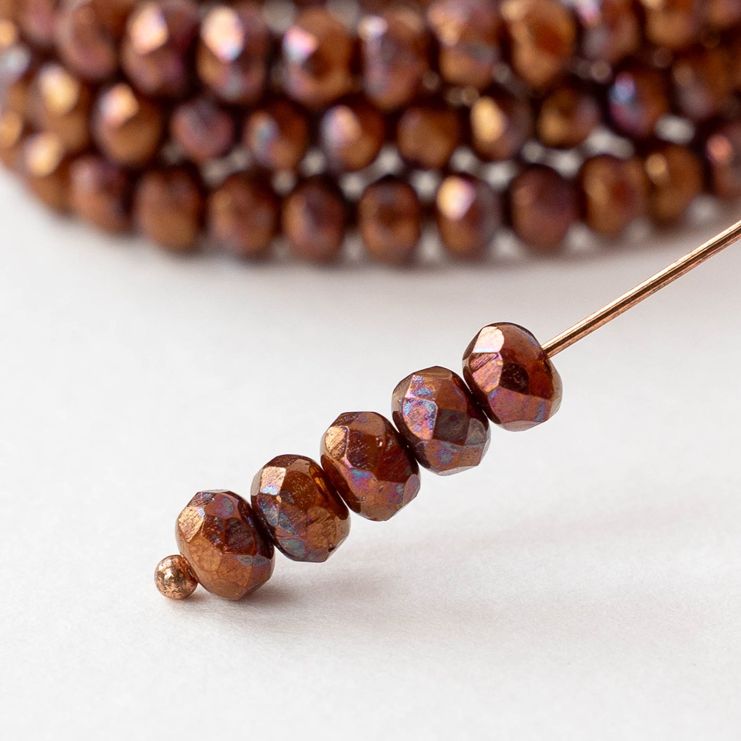 3x5mm Faceted Glass Rondelle Beads - Copper AB - 30 Beads