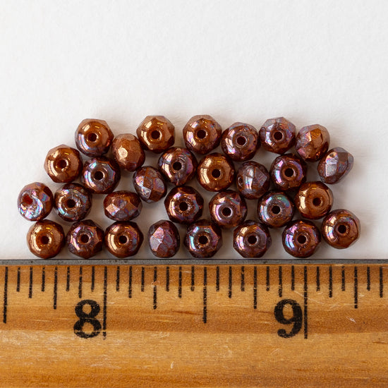 3x5mm Faceted Glass Rondelle Beads - Copper AB - 30 Beads