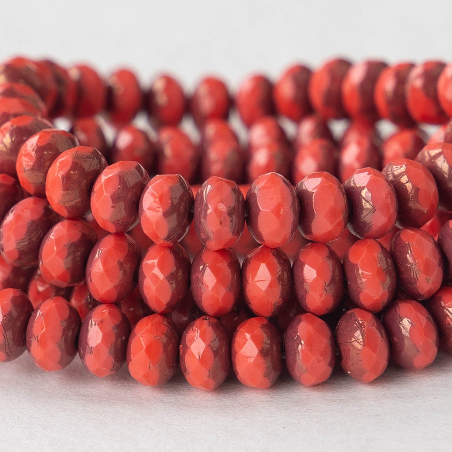 3x5mm Rondelles - Coral Red with Picasso  - 30 Beads