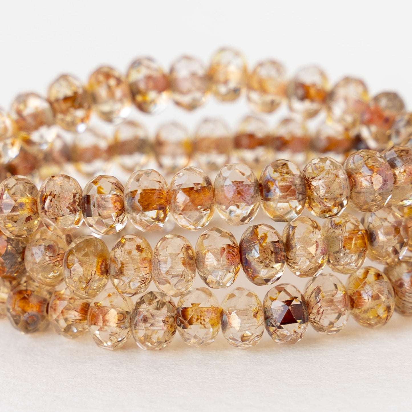 3x5mm Faceted Glass Rondelle Beads - Amber Lined Crystal - 30 Beads