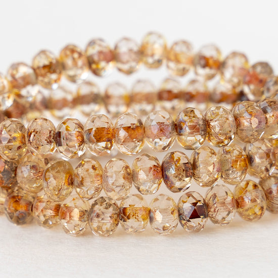 3x5mm Faceted Glass Rondelle Beads - Amber Lined Crystal - 30 Beads