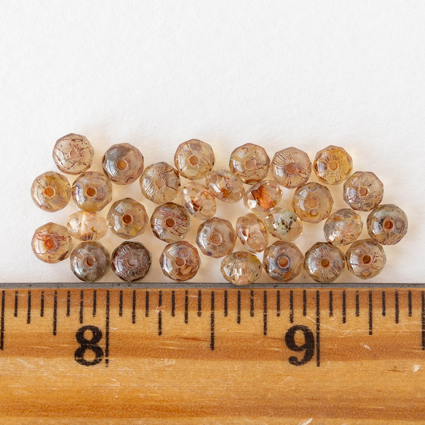 3x5mm Faceted Glass Rondelle Beads - Amber Lined Crystal - 30 Beads