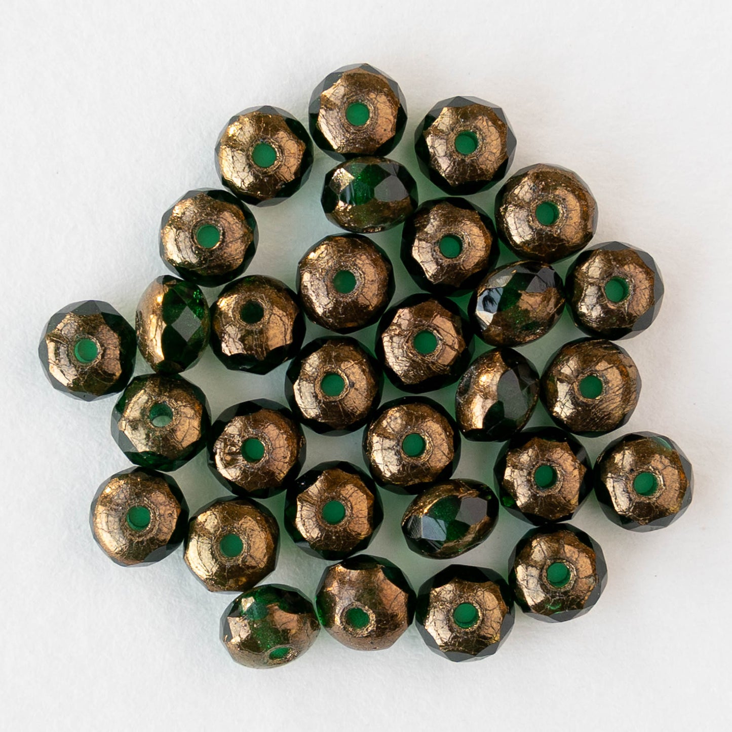 3x5mm Faceted Glass Rondelles - Emerald Bronze - 30 Beads