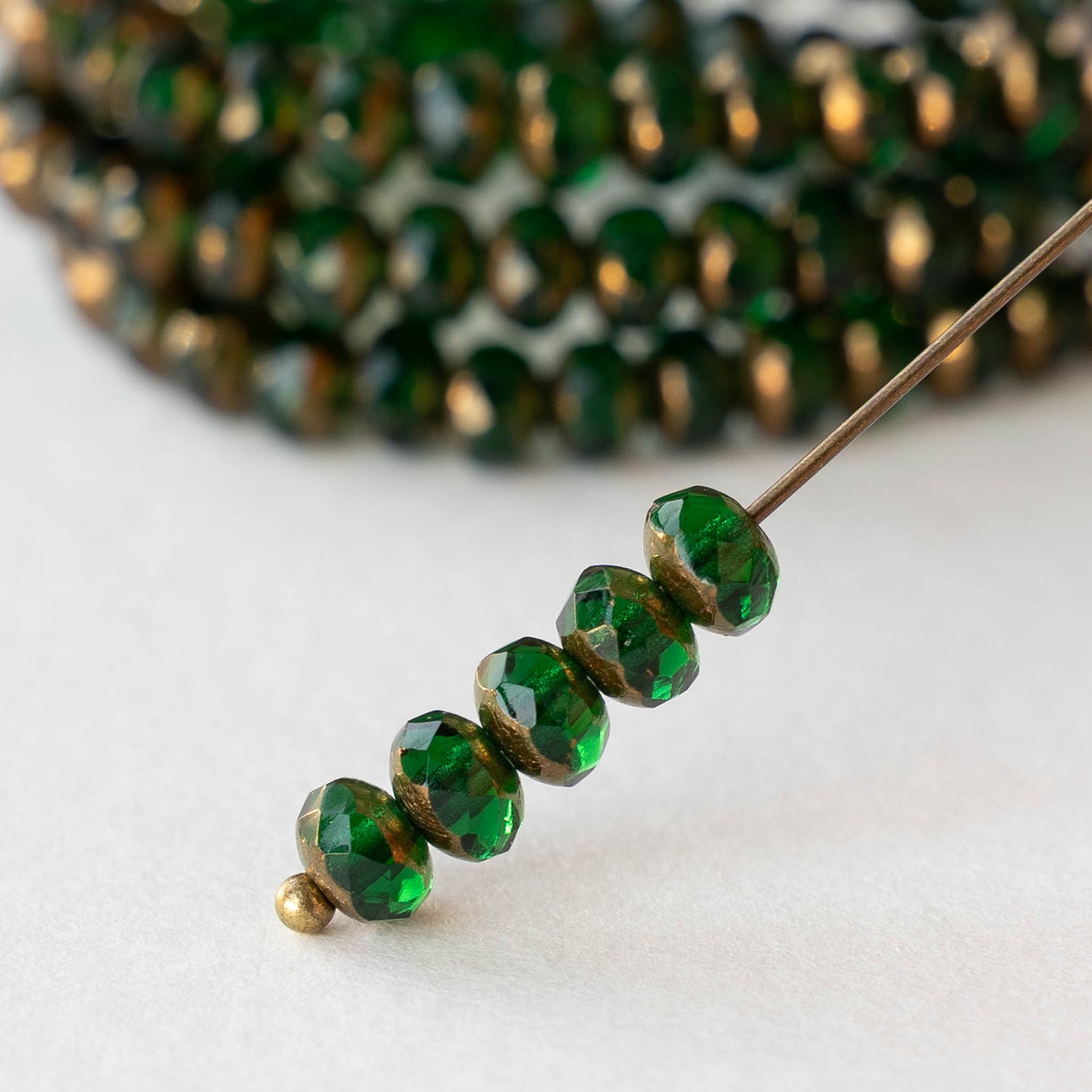 3x5mm Faceted Glass Rondelles - Emerald Bronze - 30 Beads