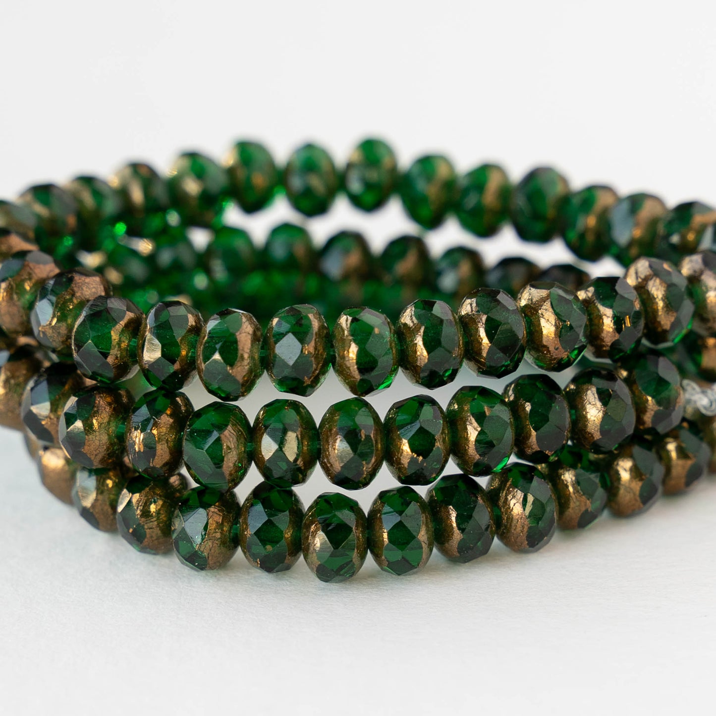 3x5mm Faceted Glass Rondelles - Emerald Bronze - 30 Beads