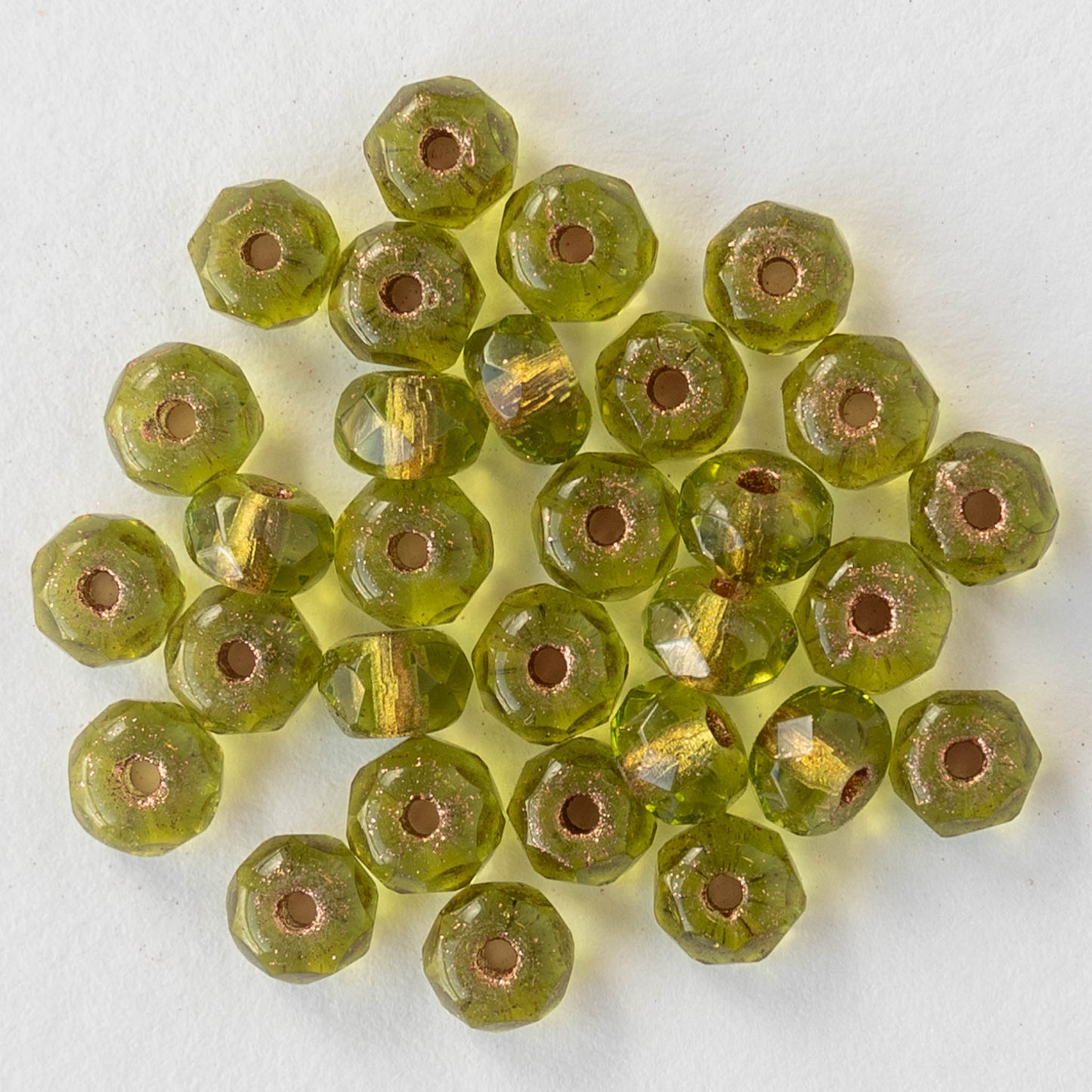 3x5mm Rondelle Beads - Gold Lined Olive - 30 Beads