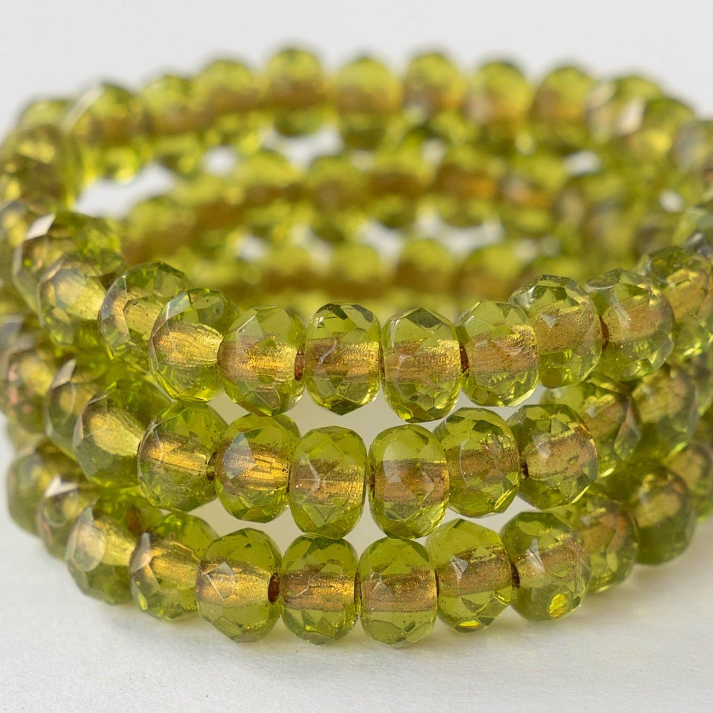 3x5mm Rondelle Beads - Gold Lined Olive - 30 Beads