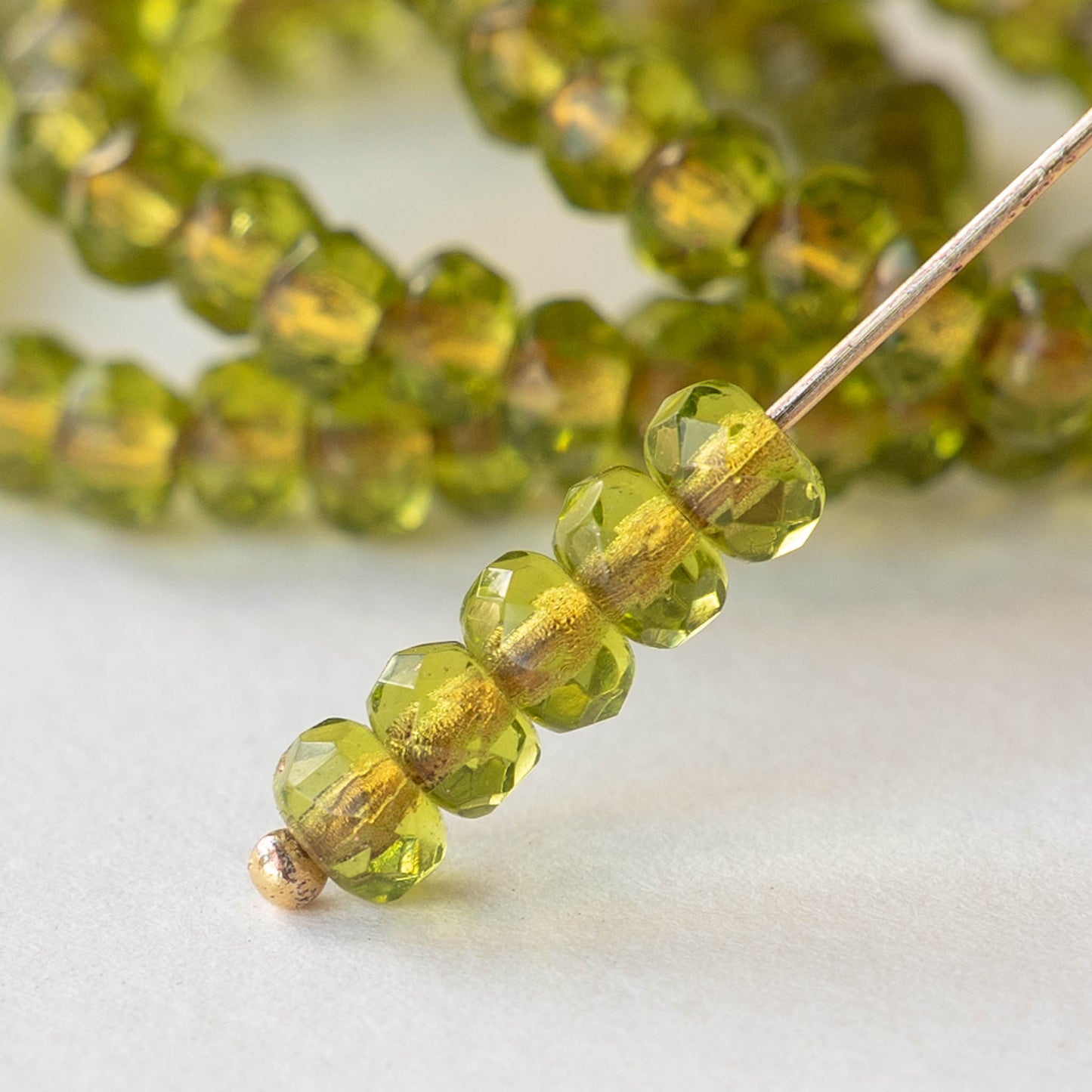 3x5mm Rondelle Beads - Gold Lined Olive - 30 Beads