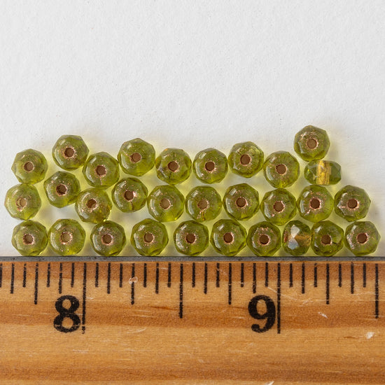 3x5mm Rondelle Beads - Gold Lined Olive - 30 Beads