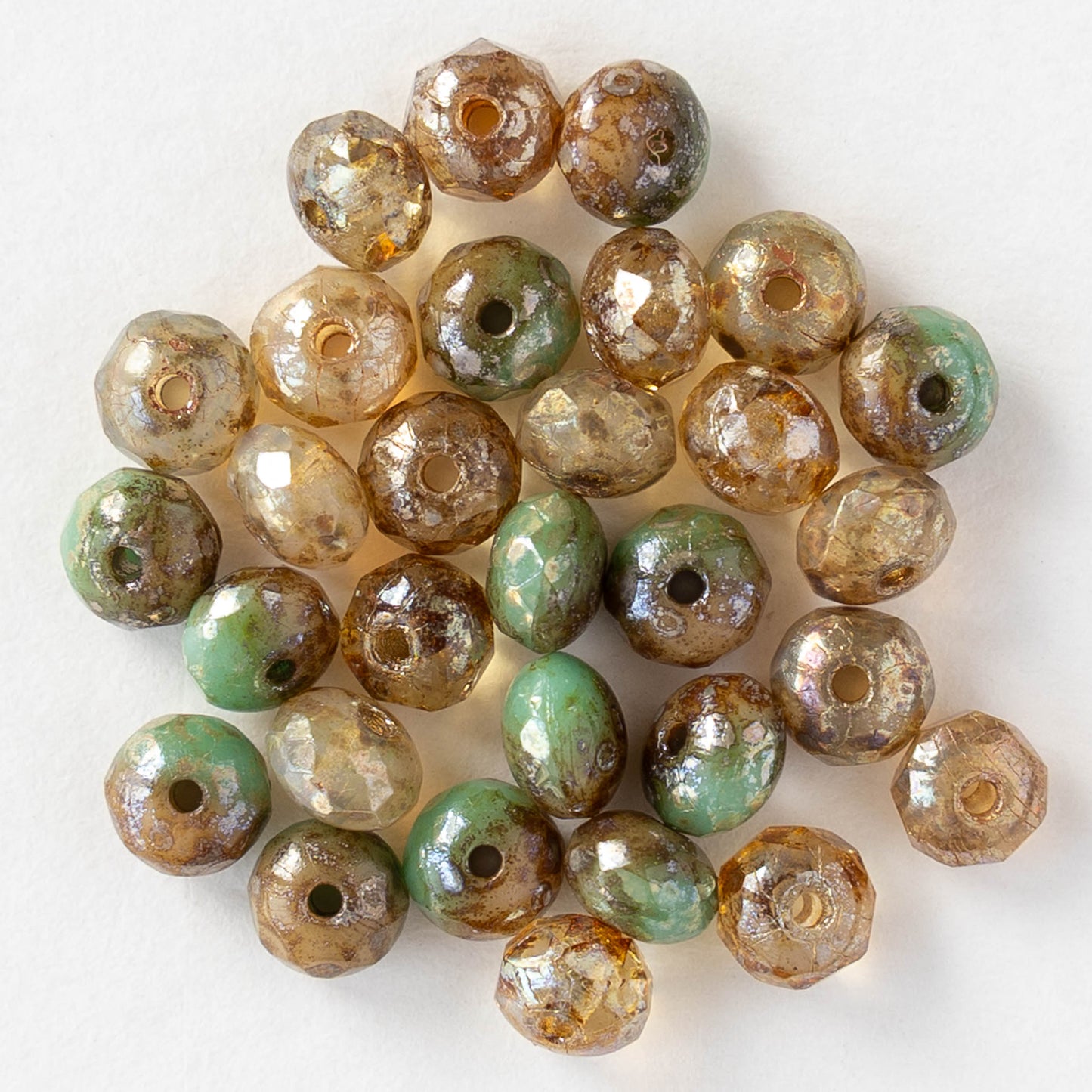3x5mm Faceted Glass Rondelle Beads - Champagne and Sea Green Picasso - 30 Beads