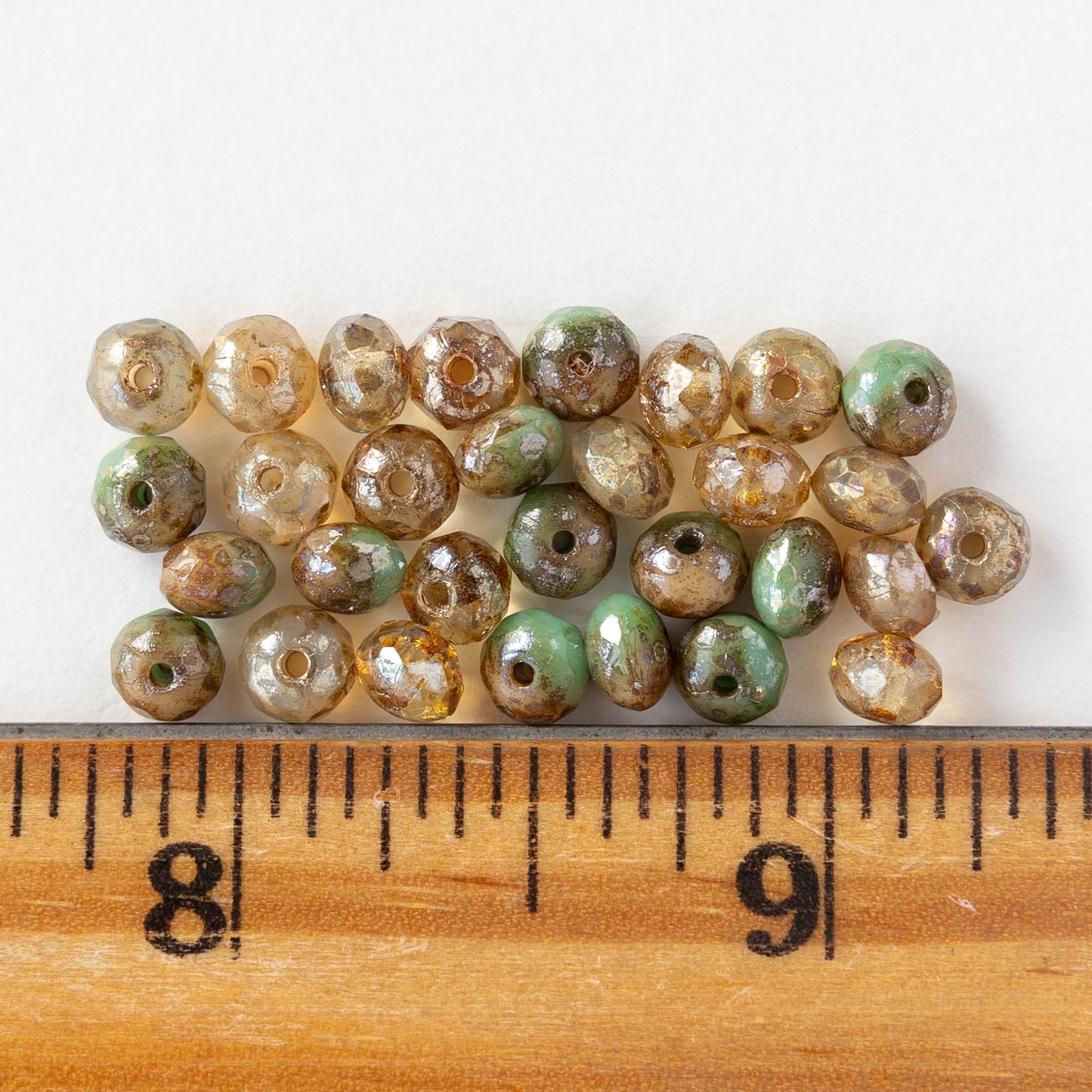 3x5mm Faceted Glass Rondelle Beads - Champagne and Sea Green Picasso - 30 Beads