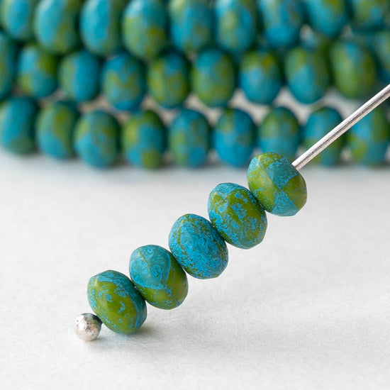 3x5mm Faceted Rondelle Beads - Matte Turquoise Aqua - 30 Beads