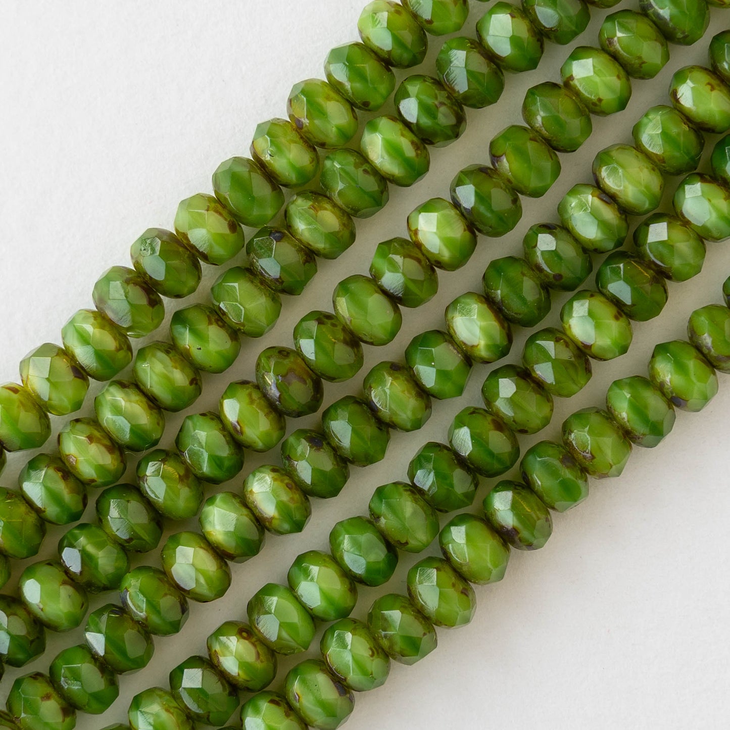 3x5mm Faceted Glass Rondelle Beads - Green Picasso - 27 Beads