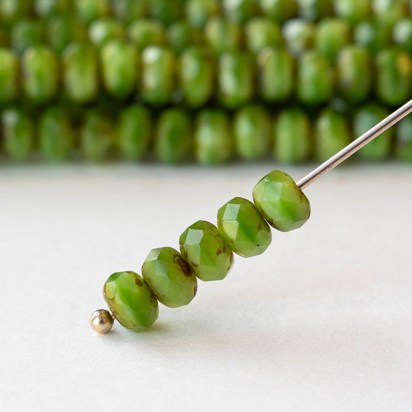 3x5mm Faceted Glass Rondelle Beads - Green Picasso - 27 Beads