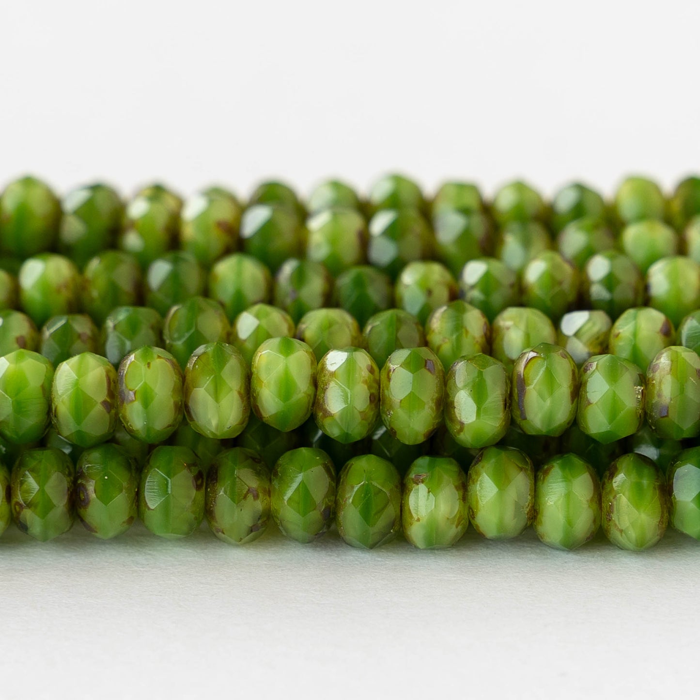 3x5mm Faceted Glass Rondelle Beads - Green Picasso - 27 Beads