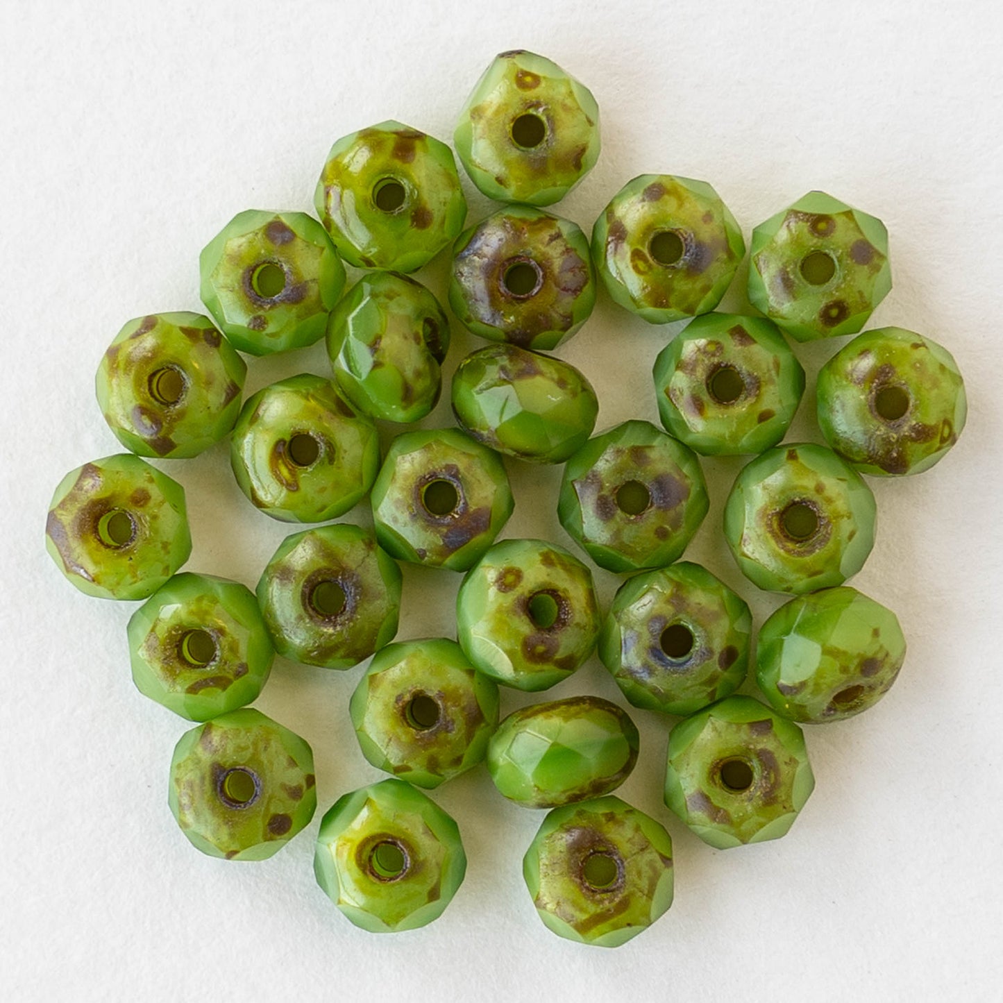3x5mm Faceted Glass Rondelle Beads - Green Picasso - 27 Beads