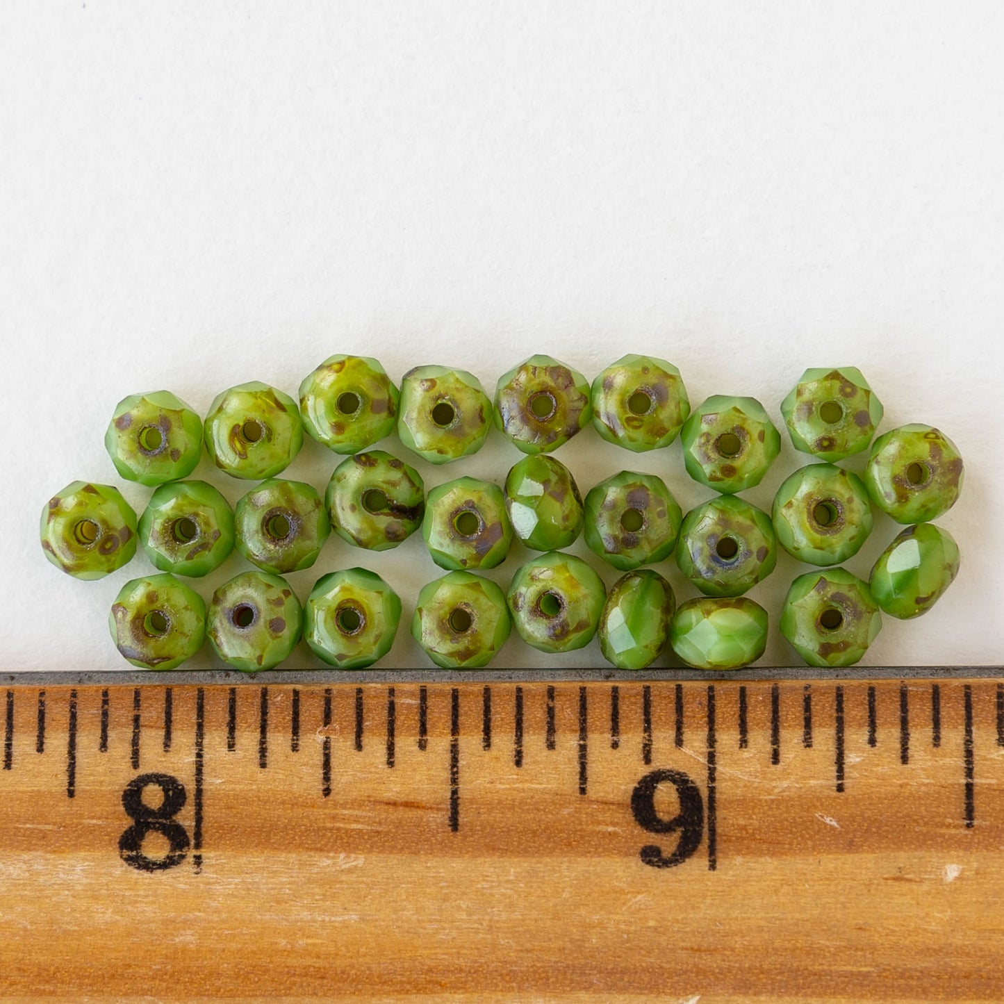 3x5mm Faceted Glass Rondelle Beads - Green Picasso - 27 Beads