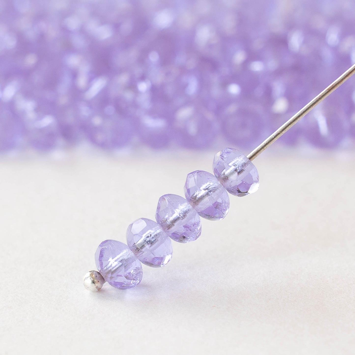 3x5mm Faceted Glass Rondelle Beads - Lavender - 30 Beads