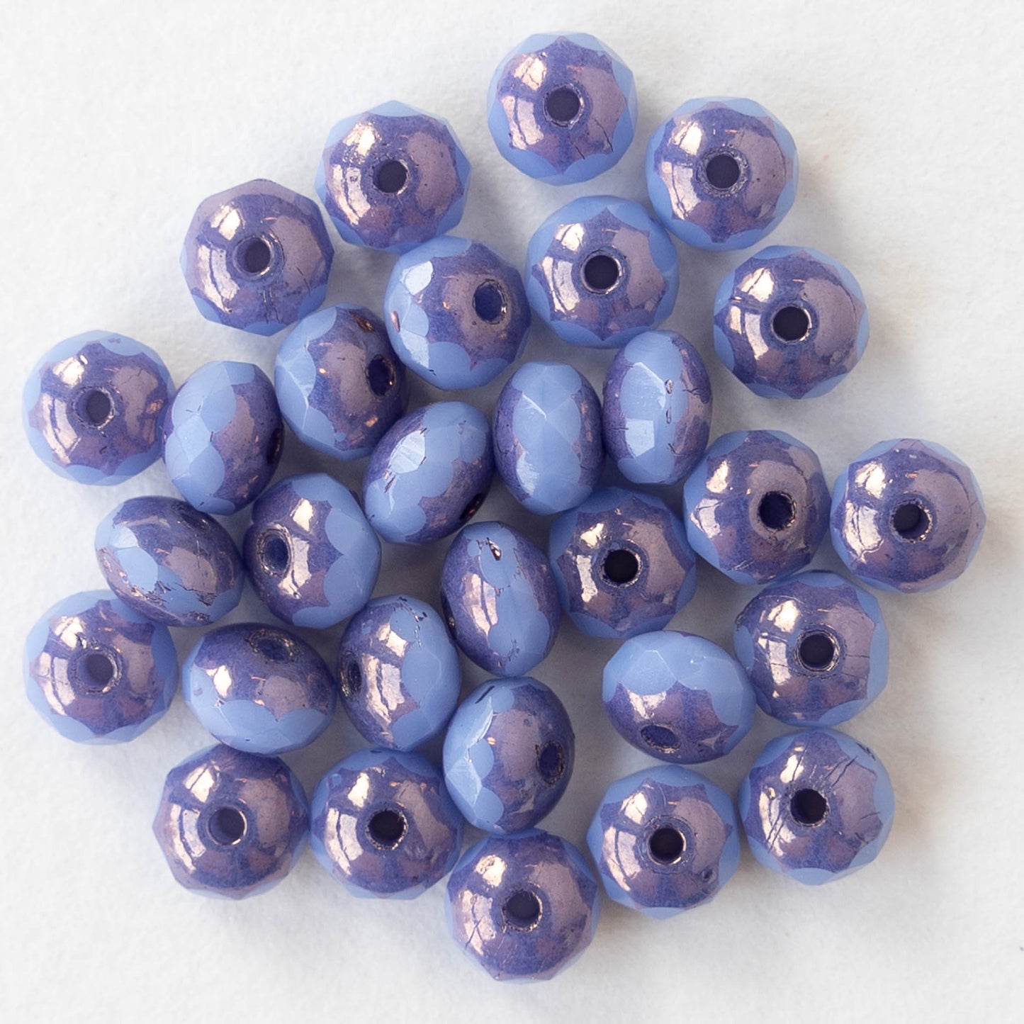 3x5mm Faceted Glass Rondelle Beads - Opaline Periwinkle with a Metallic Purple Finish - 30 Beads