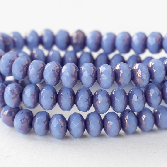 3x5mm Faceted Glass Rondelle Beads - Opaline Periwinkle with a Metallic Purple Finish - 30 Beads