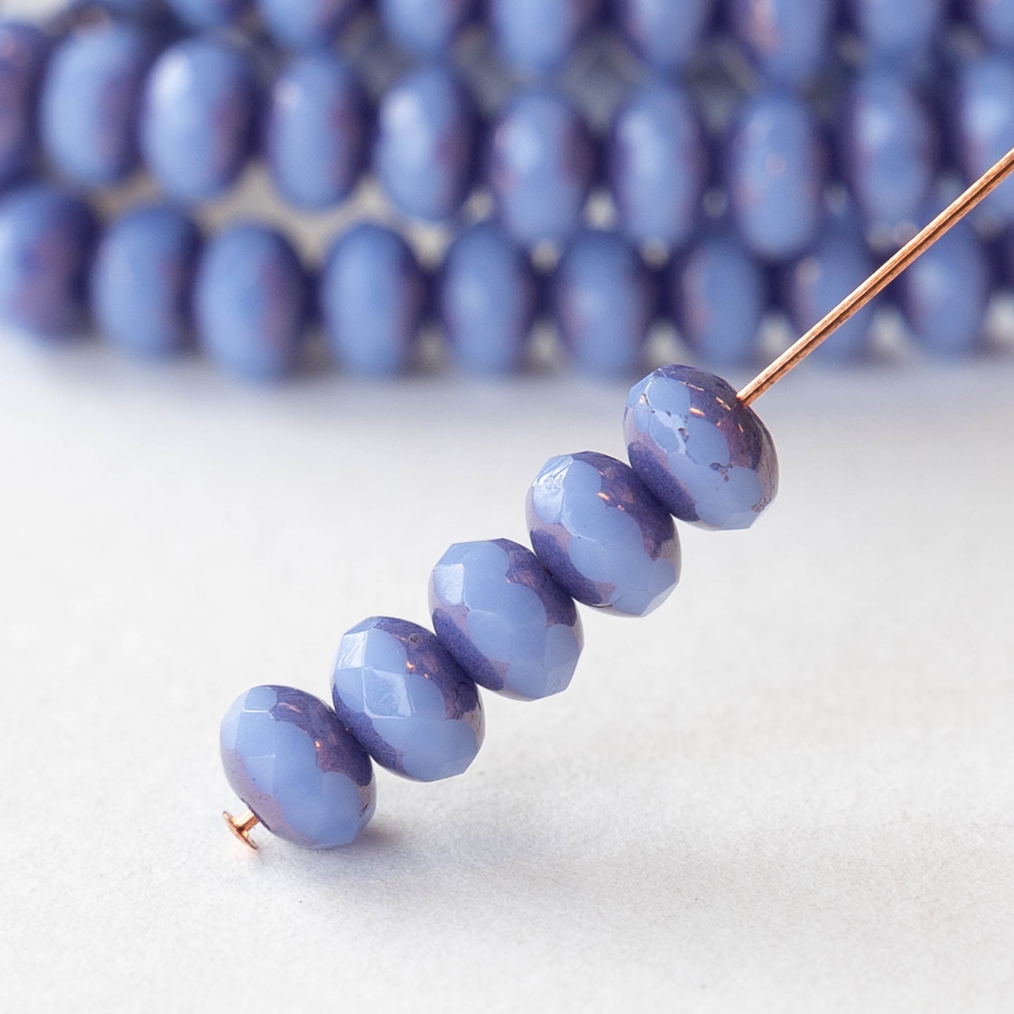 3x5mm Faceted Glass Rondelle Beads - Opaline Periwinkle with a Metallic Purple Finish - 30 Beads