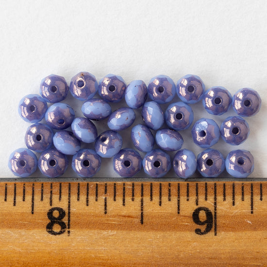 3x5mm Faceted Glass Rondelle Beads - Opaline Periwinkle with a Metallic Purple Finish - 30 Beads