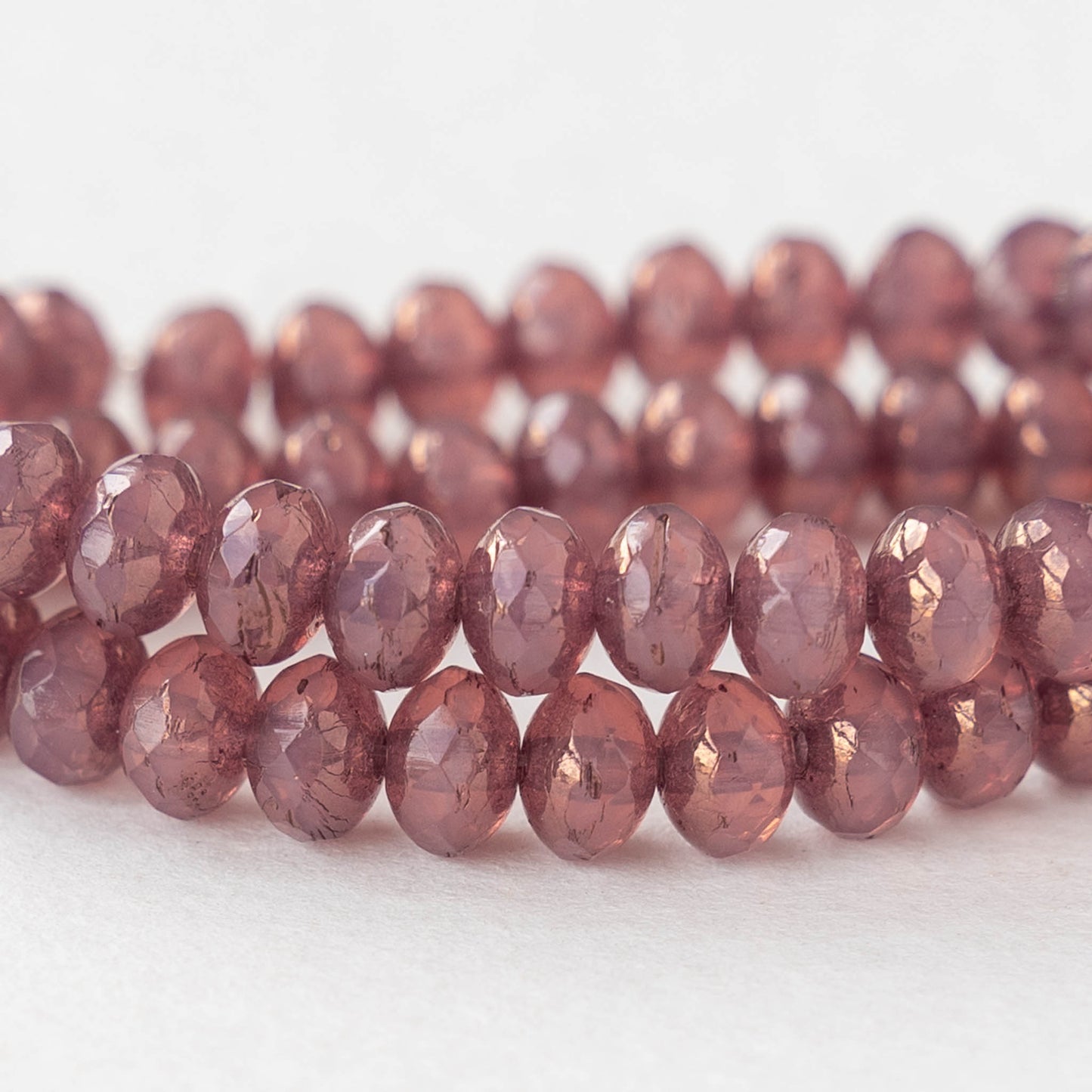 5x7mm Rondelle Beads - Dk.Pink Opaline Gold - 25 beads