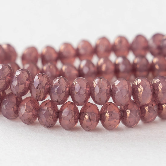 5x7mm Rondelle Beads - Dk.Pink Opaline Gold - 25 beads