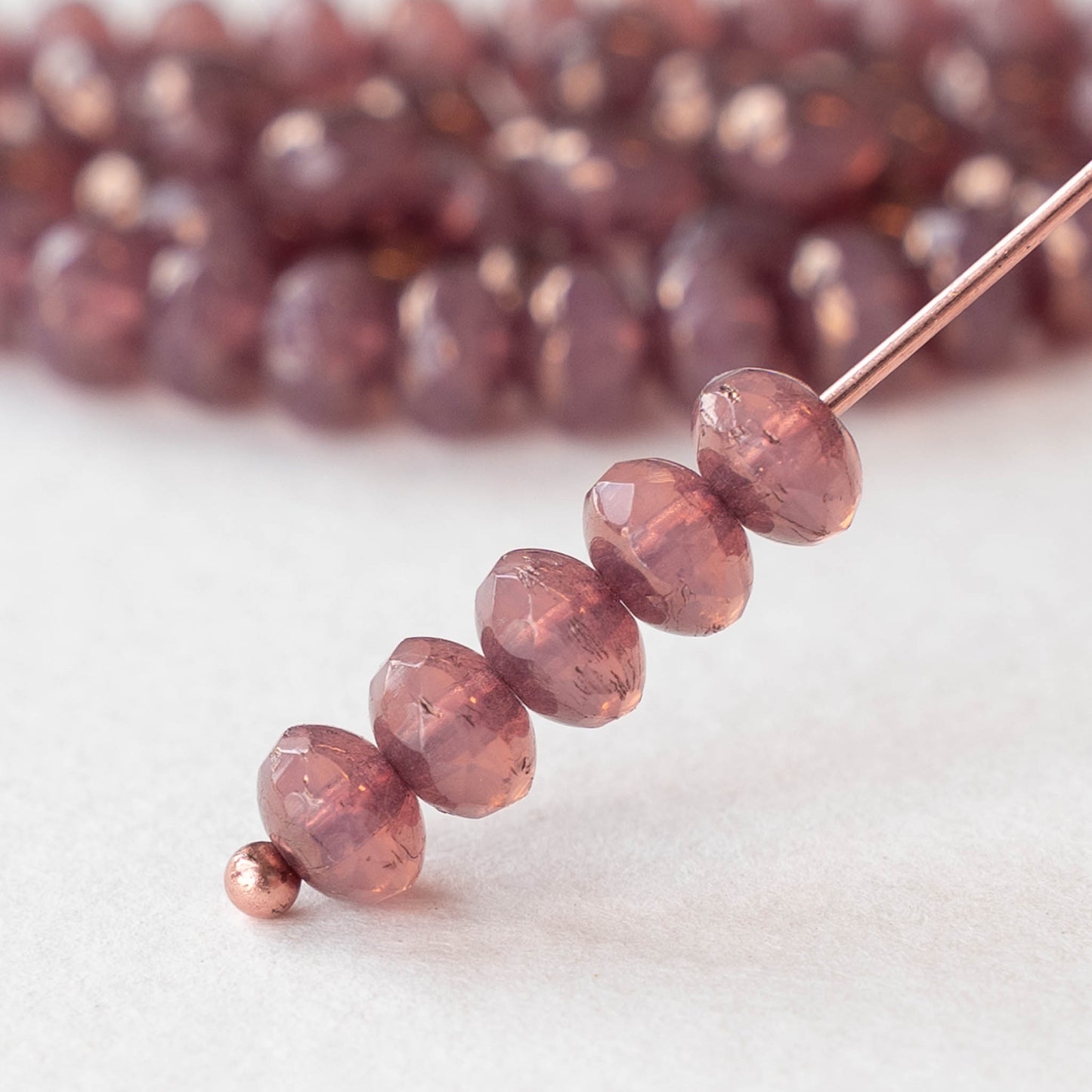 5x7mm Rondelle Beads - Dk.Pink Opaline Gold - 25 beads