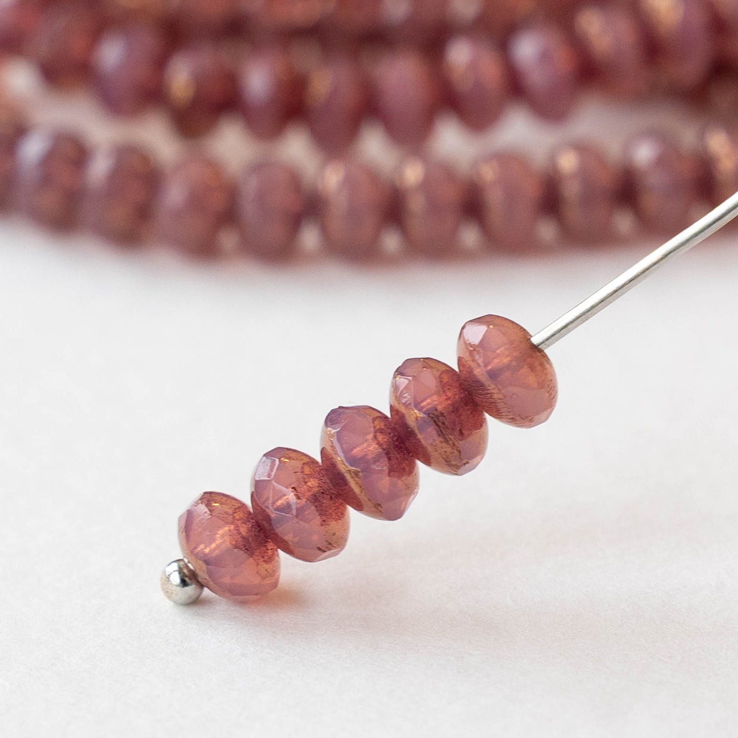3x5mm Faceted Glass Rondelle Beads - Opaline Rosewood with Gold Finish - 30