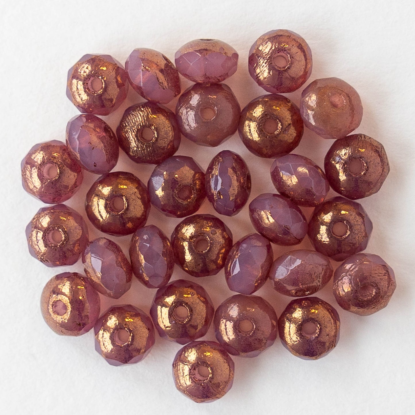 3x5mm Faceted Glass Rondelle Beads - Opaline Rosewood with Gold Finish - 30