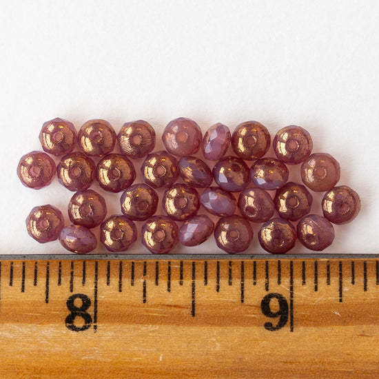 3x5mm Faceted Glass Rondelle Beads - Opaline Rosewood with Gold Finish - 30