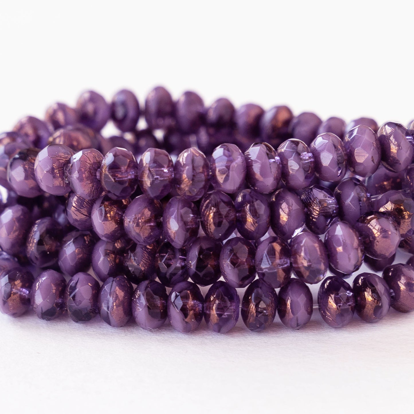 5mm Faceted Glass Rondelle Beads - Purple with Bronze - 30 beads