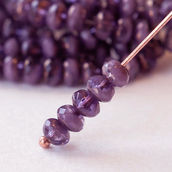 5mm Faceted Glass Rondelle Beads - Purple with Bronze - 30 beads