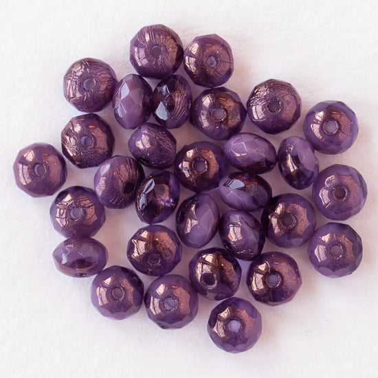 5mm Faceted Glass Rondelle Beads - Purple with Bronze - 30 beads