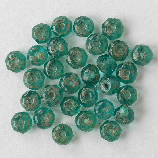 3x5mm Rondelle Beads - Seafoam Picassso - 30 beads