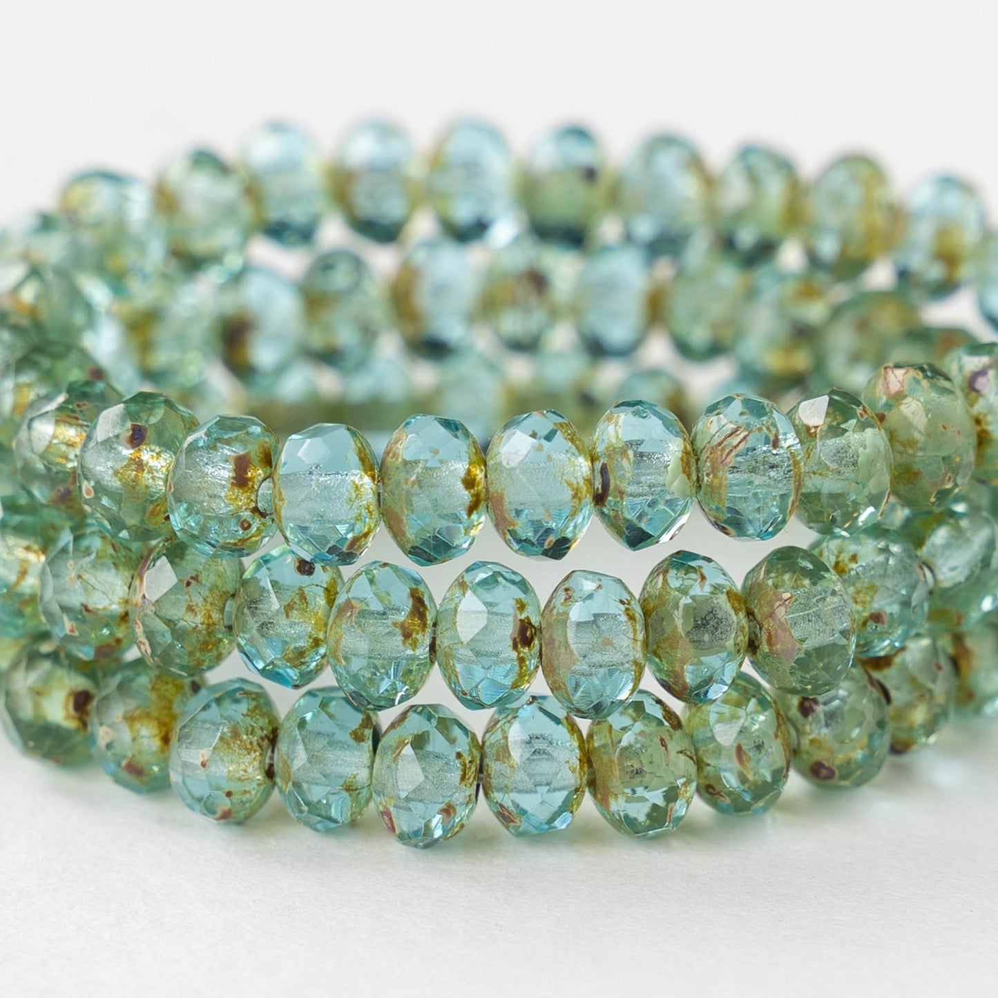 3x5mm Faceted Glass Rondelle Beads - Seafoam Picasso - 30 Beads