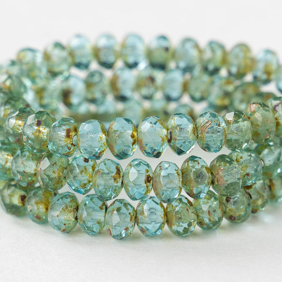 3x5mm Faceted Glass Rondelle Beads - Seafoam Picasso - 30 Beads