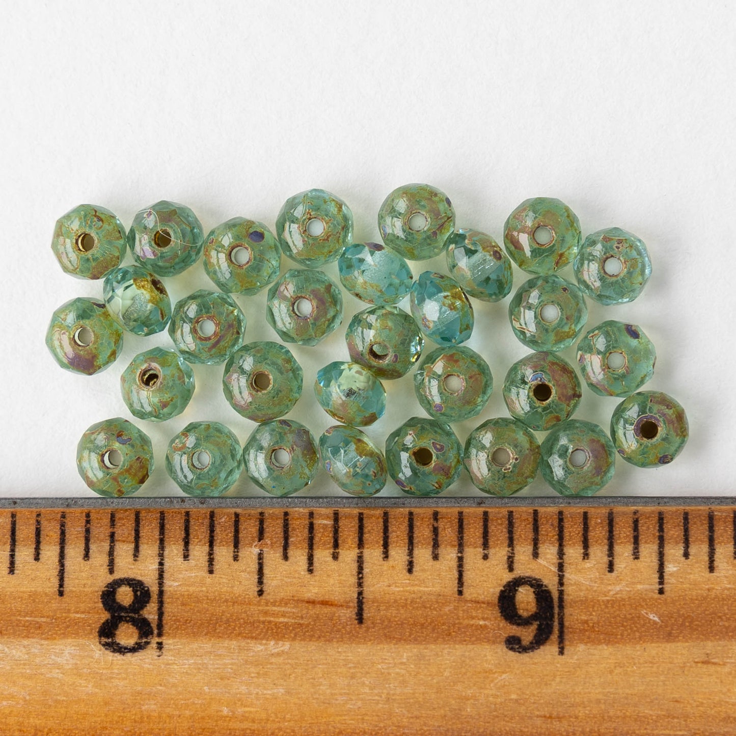 3x5mm Faceted Glass Rondelle Beads - Seafoam Picasso - 30 Beads