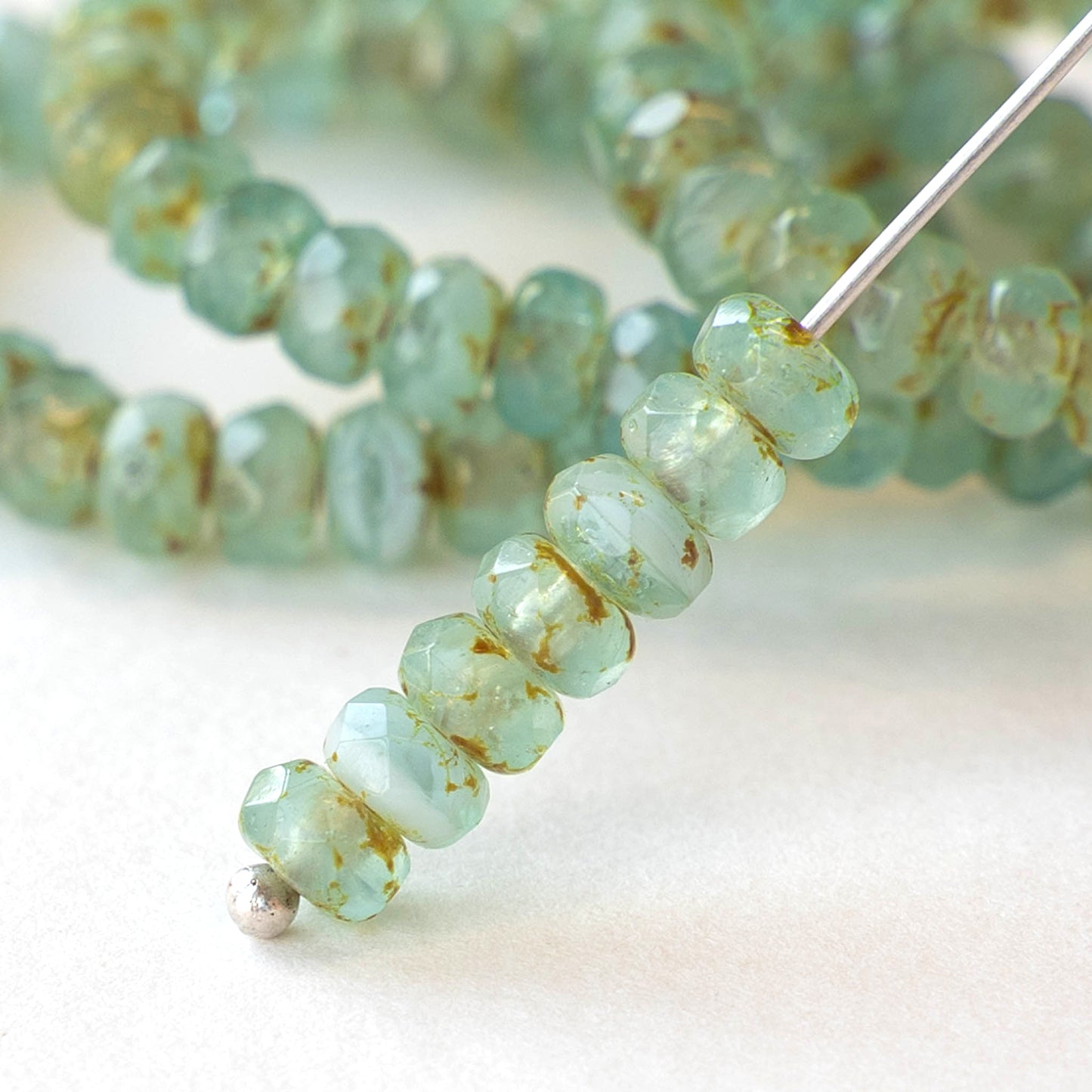3x5mm Rondelle Beads - Lt. Green Opaline - 30 Beads