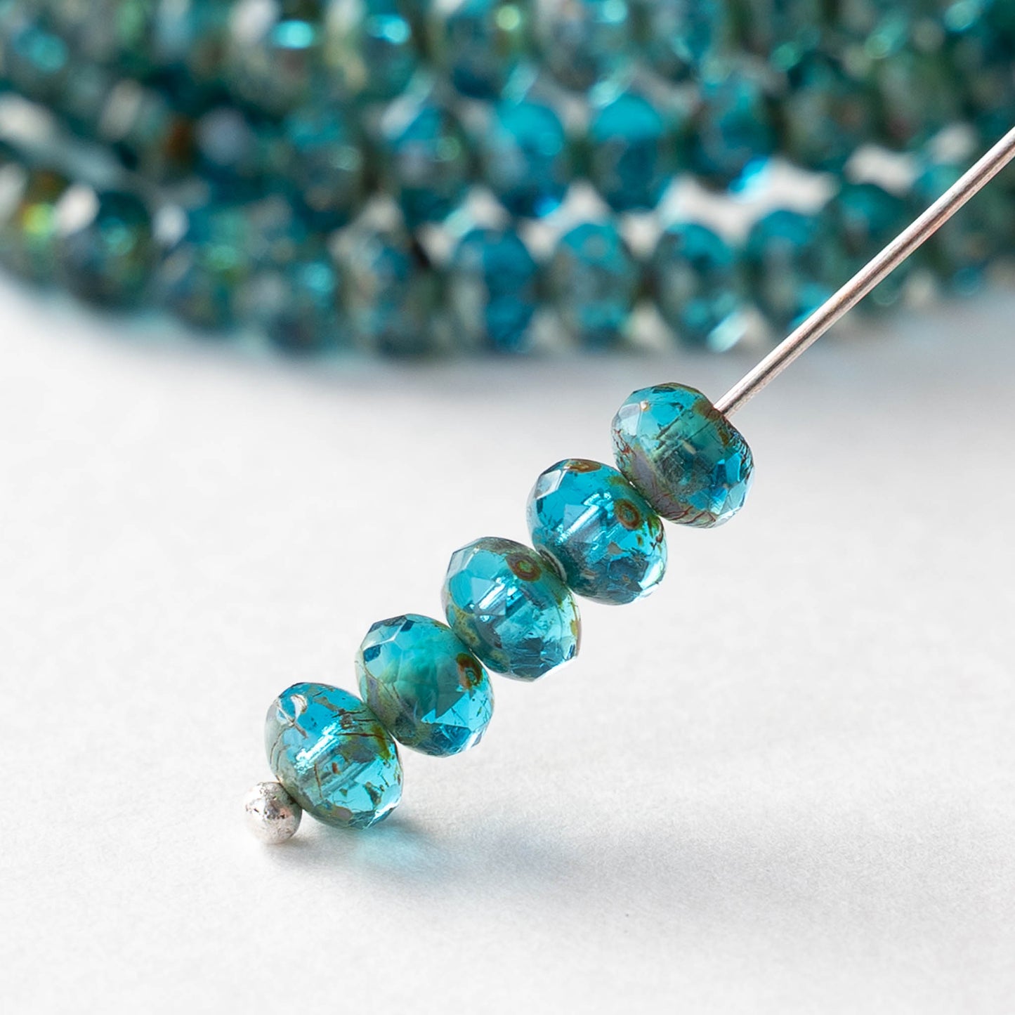 3x5mm Rondelle Beads - Teal Blue Picasso - 30 beads